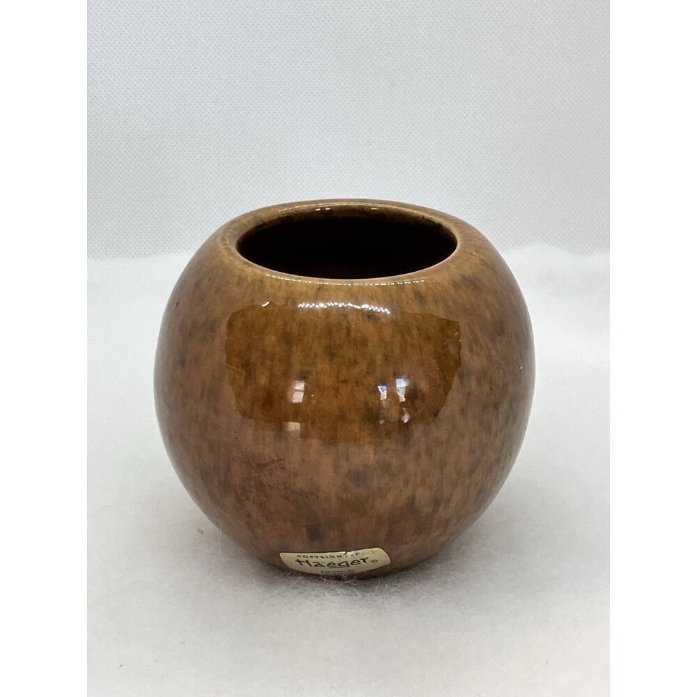 Haeger Orb Ball Ceramic Vase Planter Speckled Brown 1980’s Label 4”